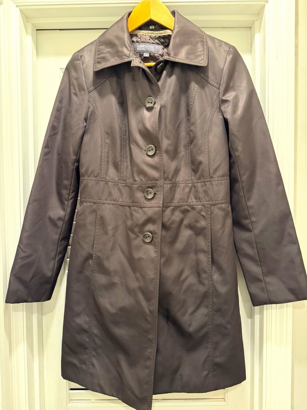 Kenneth Cole Reaction Women’s Brown Trench Coat S Button Lined Pockets